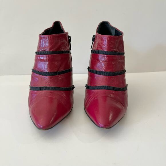 Tibi New York Heeled Bootie Size 7.5 Fuschia Pink Purple Black Ruffle - Picture 4 of 13